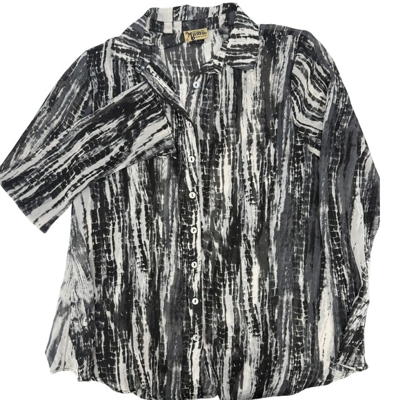 Show Me Your MuMu Tops - Show Me Your Mumu Womens Small Black White Tie Dye Button Down Shirt Made in USA